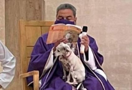 W Meksyku ksiądz odprawiał mszę ze swoim psem na kolanach
