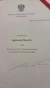 Agnieszka Mazurek powołana do Rady ds. Osób z Niepełnosprawnościami przy Prezydencie RP