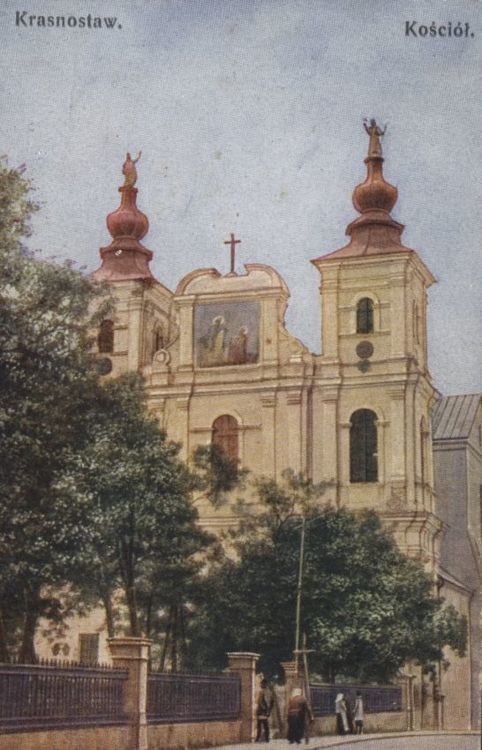[MK/H/247] Kartka pocztowa- kościół pw. św. Franciszka Ksawerego w Krasnymstawie. ok. 1918 r.