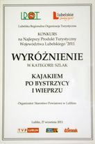Wyróżnienie w konkursie na najlepszy produkt turystyczny województwa lubelskiego 2011