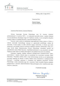 Jubileusz 20-lecia Powiatu Puławskiego - listy gratulacyjne