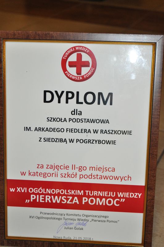 2 miejsce dla uczniów ze szkoły w Raszkowie w XVI OGÓLNOPOLSKIM TURNIEJU WIEDZY "PIERWSZA POMOC"