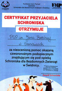 Certyfikat „Przyjaciela Szkoły” dla PSP w Stanowicach