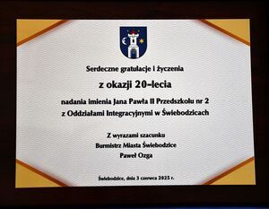 Uroczyste obchody 20-lecia nadania imienia Jana Pawła II Przedszkolu nr 2