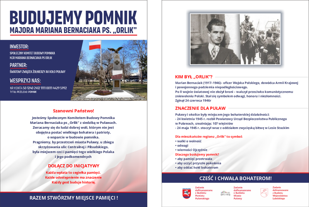 BUDUJEMY POMNIK MAJORA MARIANA BERNACIAKA PS. „ORLIK”