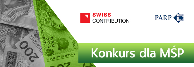 Logotypy Swiss i Parp i napis konkurs dla MŚP