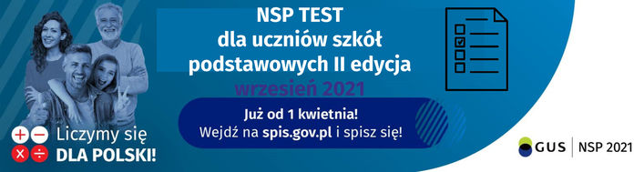  Baner z napisami Konkurs test wiedzy o Narodowym Spisie Powszechnym 2021 