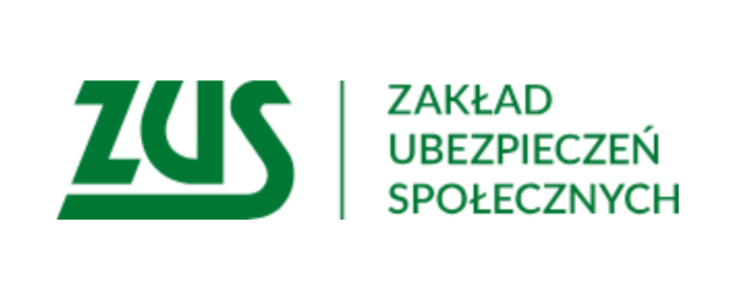 Logo Zakładu Ubezpieczeń Społecznych (ZUS) w kolorach zielonym i czarnym z napisem "ZUS" i pełną nazwą instytucji obok.