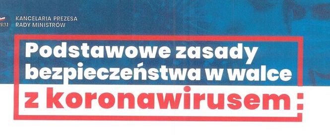 Część plakatu z napisem  podstawowe zasady bezpieczeństwa w walce z koronawirusem