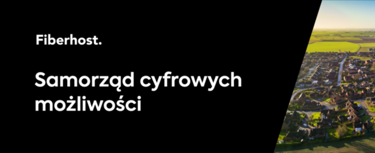 Fragment grafiki z napisem  Fiberhost. Samorząd cyfrowych możliwości