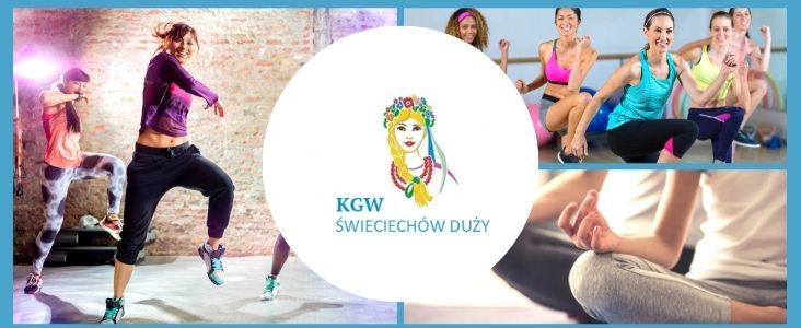 grafika baner zdjecie joga, zumba, areobik i logo KGW