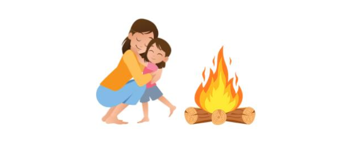 grafika matka z dzieckiem i ognisko