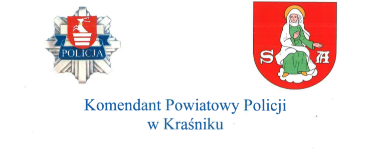 Zdjęcie przedstawia grafikę z dwoma herbami. Po lewej stronie jest znak polskiej policji, a po prawej herb Annopola. Poniżej napis: "Komendant Powiatowy Policji w Kraśniku ZAPRASZA".