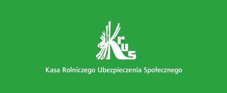 Zielone tło z białym logo KRUS, przedstawiającym stylizowane zboże. Poniżej napis "Kasa Rolniczego Ubezpieczenia Społecznego".