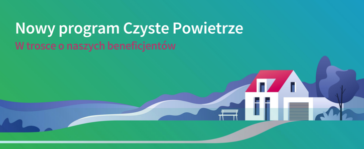 Grafika promująca nowy program "Czyste Powietrze" z datą spotkania: 20 marca 2025 r. Na ilustracji dom na tle gór, logotypy Funduszy Europejskich i partnerów.