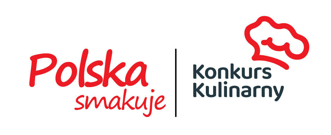 Logo konkursu kulinarnego "Polska smakuje". Po lewej stronie czerwony napis "Polska smakuje", a po prawej czarny napis "Konkurs Kulinarny" z czerwonym symbolem czapki kucharskiej.