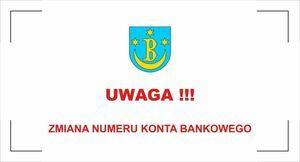 Herb Gminy Bełżyce, pod spodem napis czerwony: UWAGA!!! Zmiana numeru konta bankowego