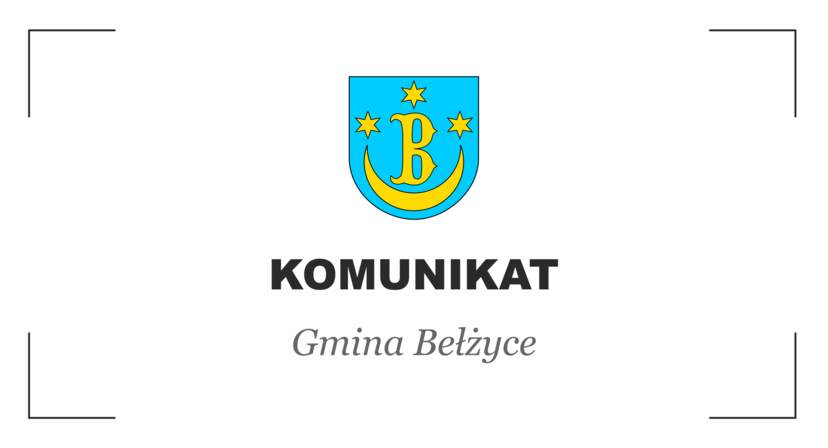 Grafika przedstawia na środku herb gminy Bełżyce, poniżej znajduje się napis koloru czarnego komunikat Gmina Bełżyce.