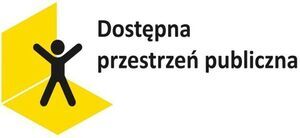 Logotyp Dostępna przestrzeń publiczna. Po lewej stronie żółte tło, a na nim czarny ludzik.
