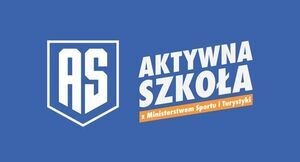 Logotyp Aktywna szkoła. Niebieskie tło i biały napis