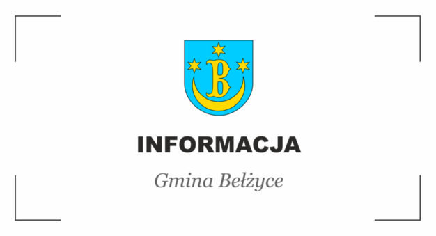 Herb Gminy Bełżyce z czarnym napisem INFORMACJA