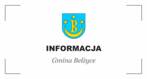 Herb Gminy Bełżyce z czarnym napisem INFORMACJA