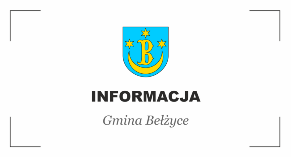 Grafika przedstawia po środku herb gminy Bełżyce, poniżej czarny napis: Informacja Gmina Belżyce.