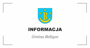 Herb Gminy Bełżyce z czarnym napisem INFORMACJA