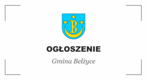 Grafika przedstawia po środku herb gminy Bełżyce, poniżej czarny napis: Ogłoszenie Gmina Bełżyce.