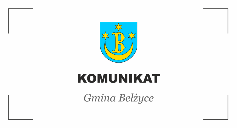 Grafika zawiera na środku herb Gminy Bełżyce, poniżej czarny napis Komunikat Gmina Bełżyce.