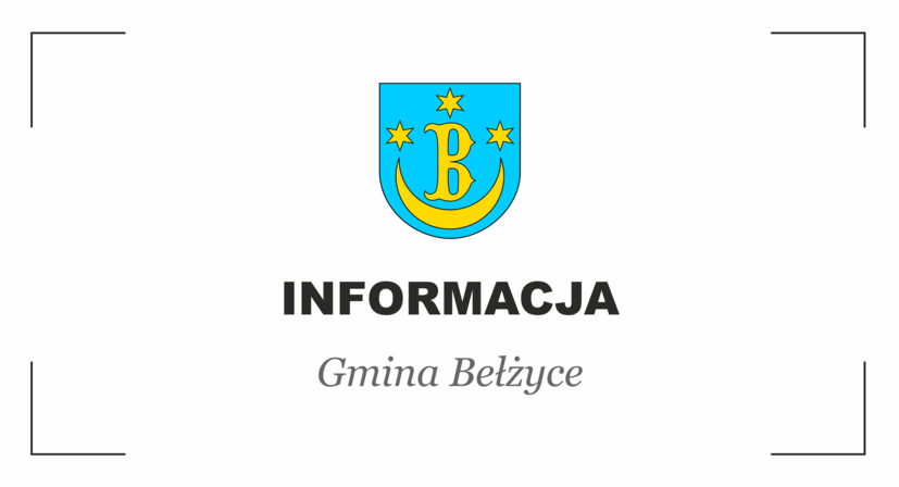 Grafika zawiera na środku herb Gminy Bełżyce, poniżej czarny napis Informacja Gmina Bełżyce.