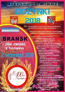 Zapraszamy na Dożynki, Brańsk 2 września 2018 r.