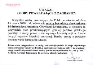 Uwaga!!! Osoby powracające z zagranicy.