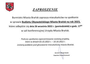 Zaproszenie na spotkanie w sprawie Budżetu Obywatelskiego na 2023 rok