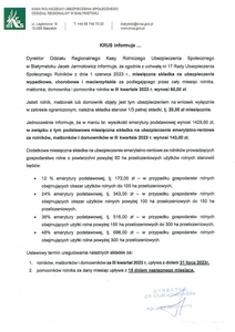 Informacja o wysokości składek na ubezpieczenie wypadkowe, chorobowe i macierzyńskie oraz na ubezpieczenie emerytalno-rentowe w III kwartale 2023 r.