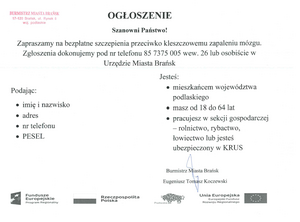 Bezpłatne szczepienia przeciwko kleszczowemu zapaleniu mózgu