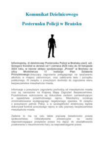 Komunikat Dzielnicowego Posterunku Policji w Brańsku