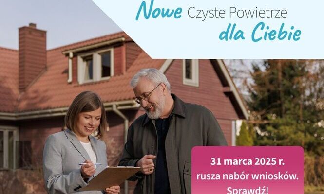 plakat-dotyczacy-czystego-powietrza-para-czytajaca-dokumenty-na-tle-domu