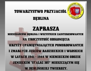 Zaproszenie na uroczystość odsłonięcia krzyży upamiętniających ofiary obozu "Stalag 307"