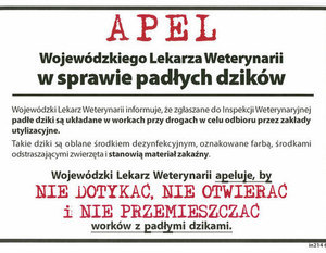 Apel Wojewódzkiego Lekarza Weterynarii w sprawie padłych dzików