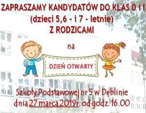 ZAPROSZENIE NA DZIEŃ OTWARTY W SP NR 5 DO KLASY 0 i 1