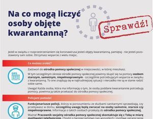 Wykadrowana część plakatu - Na co mogą liczyć osoby objęte kwarantanną