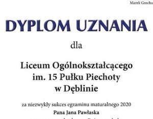 Fragment dyplomu uznania dla Jana Pawłaska