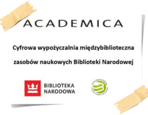 Plakat z napisami: ACADEMICA Cyfrowa wypożyczalnia międzybiblioteczna zasobów naukowych Biblioteki Narodowej BIBLIOTEKA NARODOWA