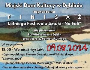 To zdjęcie przedstawia plakat informacyjny o zbliżającym się wydarzeniu kulturalnym w Miejskim Domu Kultury w Dęblinie, pt. "Wieczór z Piosenką i Poezją", planowanym na 09 września 2014 r.