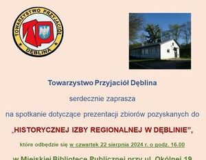 To zdjęcie przedstawia plakat zapowiadający wydarzenie historyczne. Na górze znajduje się logo organizatora. Poniżej tekst informuje o odbiorze zakupów w czwartek, z adresem miejsca. Na dole widoczne są zdjęcia historycznych eksponatów i flag.