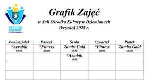 Grafik Zajęć w Sali Ośrodka Kultury w Dziemianach - Wrzesień 2025 r.
