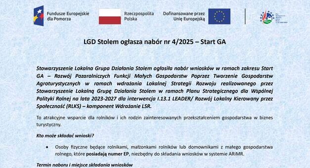 Nabór Wniosków - GA - Lokalna Grupa Działania Stolem.