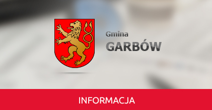 złoty lew na czerwonej tarczy - herb Gminy Garbów napis Informacja