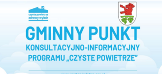 Grafika z napisem gminny punkt Konsultacyjno informacyjny programu Czyste Powietrze.